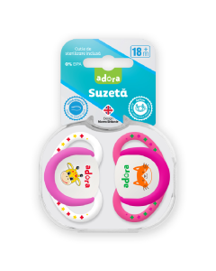 Suzeta din silicon, cu cutie de sterilizare, 18 luni +, design fata, 2 bucati, Adora 